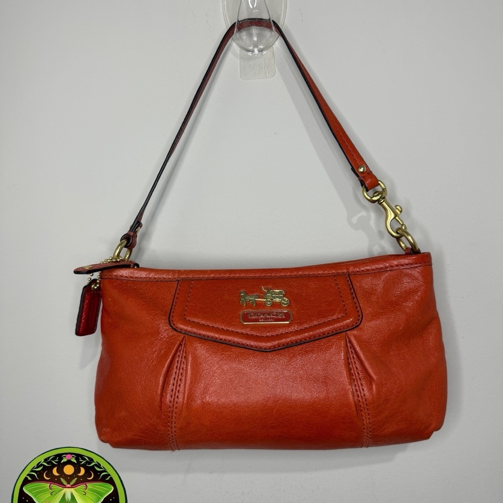 Coach Orange Leather Wristlet Clutch with Gold Hardware